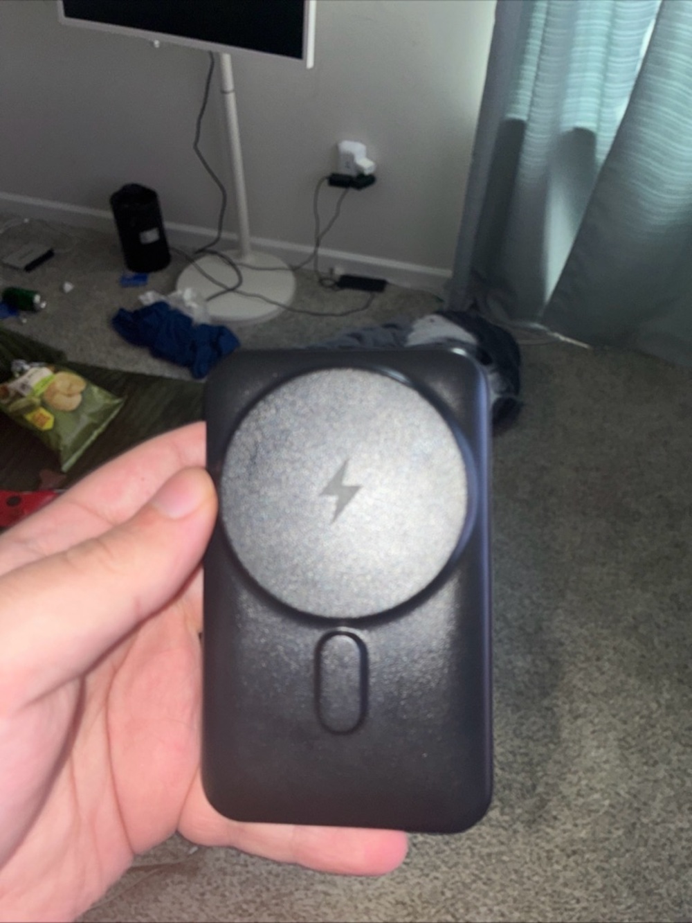 Black Magnetic Power Bank with Wireless Charging Pad